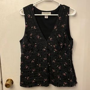 Banana Republic Women’s Top Black/Floral 100% Silk Size 14